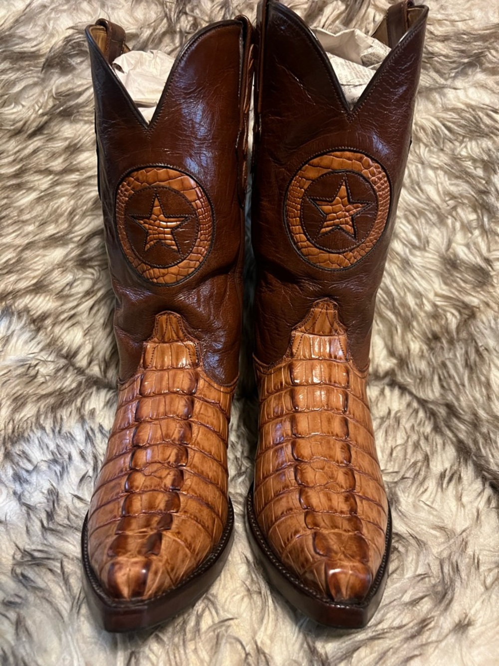Men's BLACK JACK TOP QUALITY CAIMAN & LEATHER Western Boots with Star Med-Sz 9 D - Picture 2 of 16